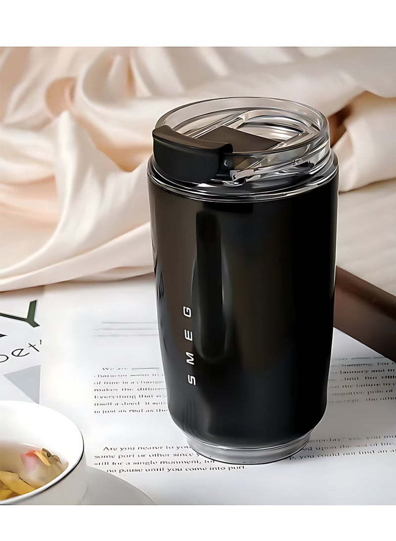 Smeg Travel Coffee Mug, Insulated Beverage Cup with Leakproof Lid, Long-Lasting Coffee Tumbler with Lid, Travel Coffee Thermos (Black) - Image 1
